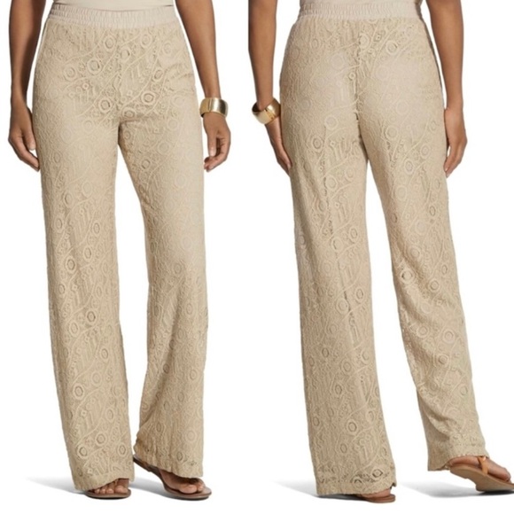 Chico’s Lace Overlay Palazzo Pants Color Putty 00. B10 - Picture 1 of 9